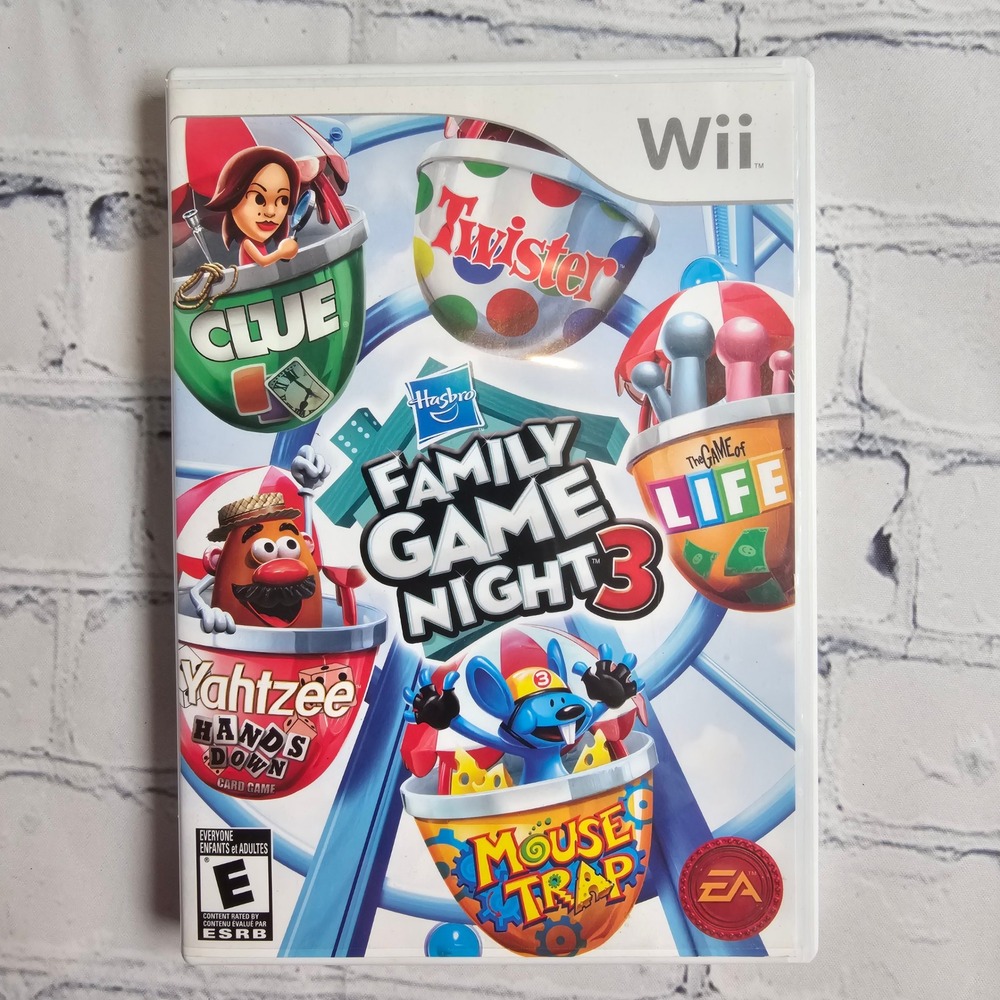 Hasbro‎ Family Game Night 3 Nintendo Wii Clue Life Twister Mouse Trap Yahtzee